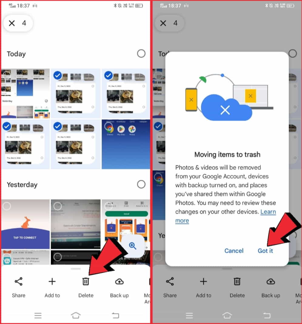 how to delete multiple pictures in google photos on iPhone