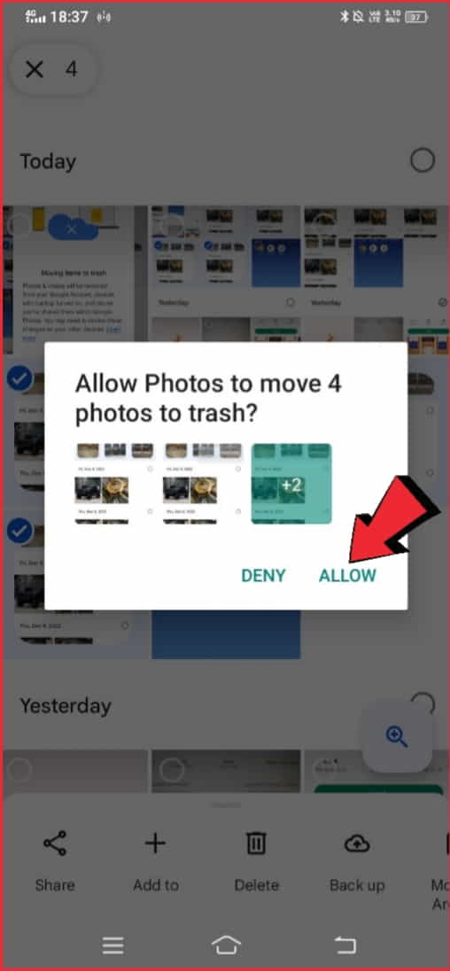 delete multiple photos from google photos on the phone