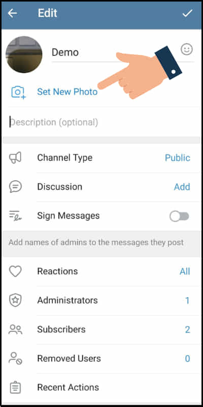 how to change profile photo of telegram channel
