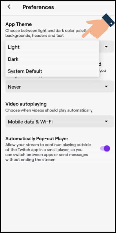 how to turn on dark mode of twitch on mobile