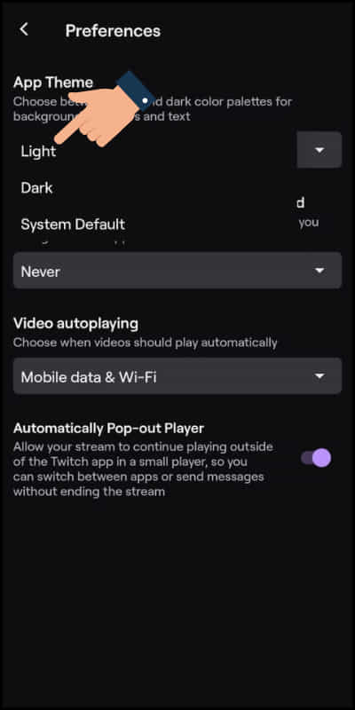 how to turn on dark mode of twitch on mobile