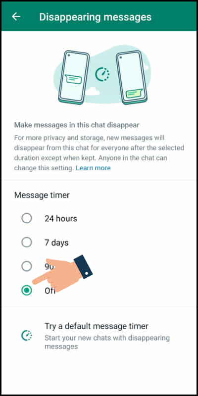 how to turn off disappearing messages in whatsapp