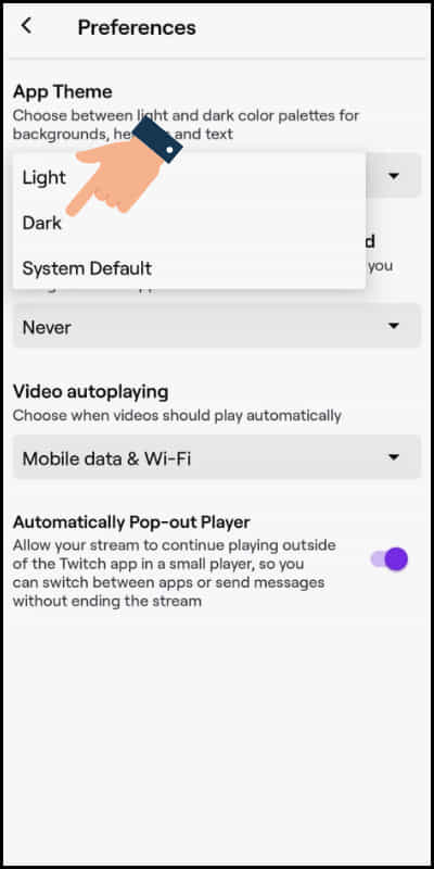 how to turn on dark mode of twitch on mobile