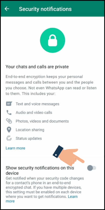 how to turn on security notification on whatsapp