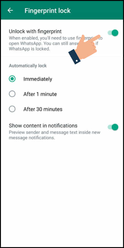 how to turn on fingerprint lock on whatsapp
